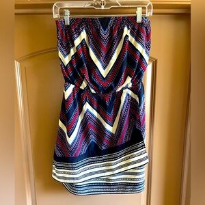 Express Asymmetrical Strapless Chevron Mini Dress